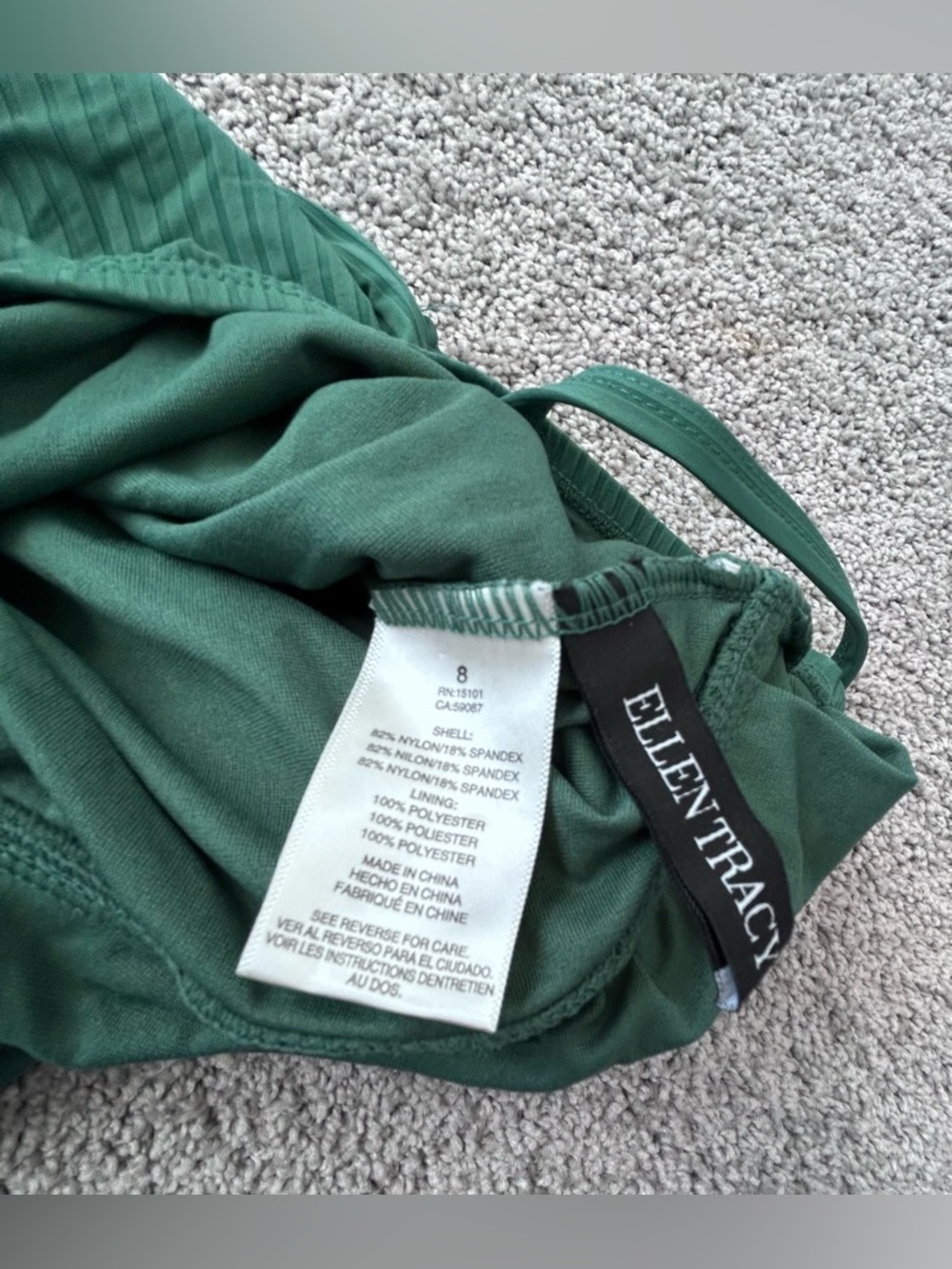 Ellen Tracy, Green Ribbed One-Piece Swimsuit, Women’s, Size 8 - Picture 8 of 8